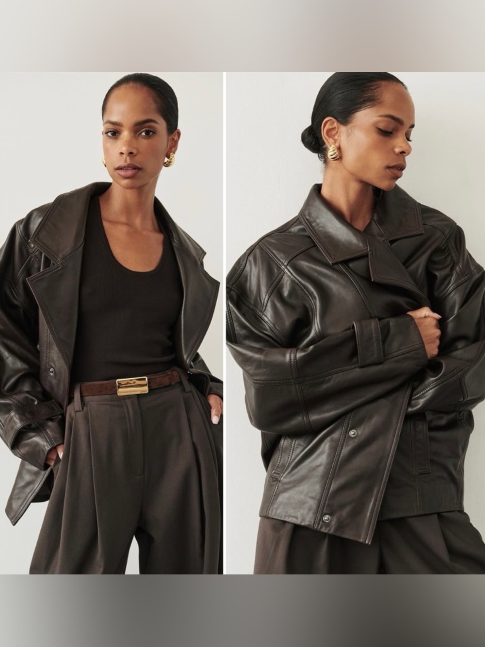DISSH | Oversized Margot Leather Jacket - Chocolate Brown - US 8/AU 12